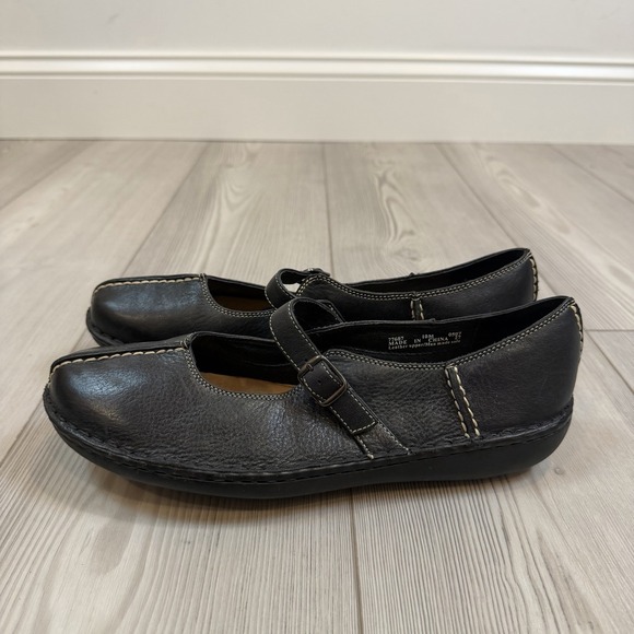 Clarks Shoes - Clark's Women's 10M Black Leather Mary Jane Loafer Shoes Comfort
